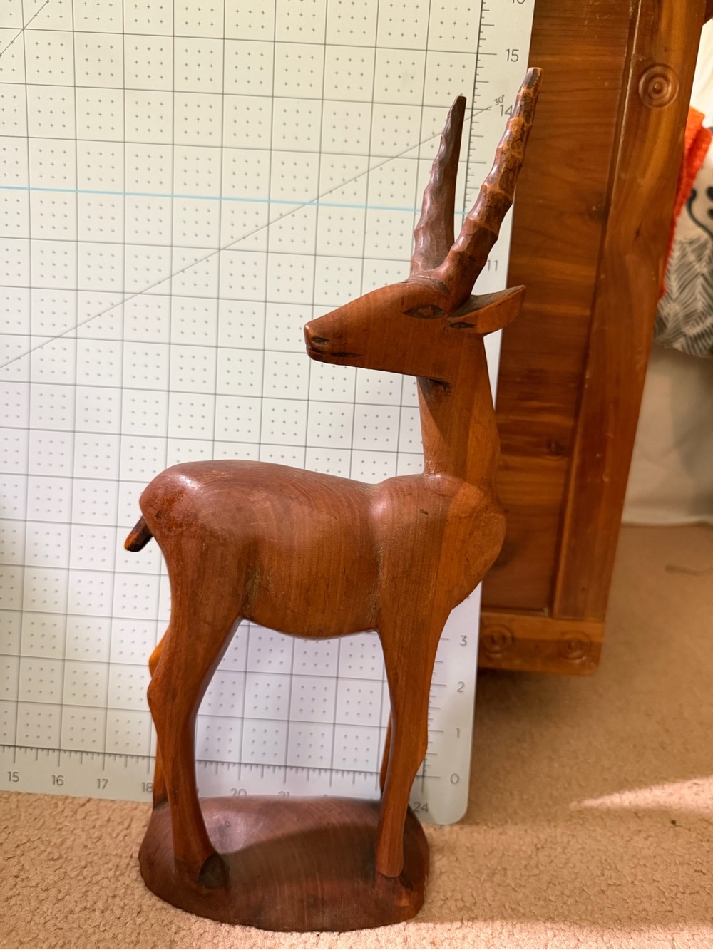 Hand Carved Wood Antelope Gazelle Figurine 14” Tall Folk Art Safari Decor